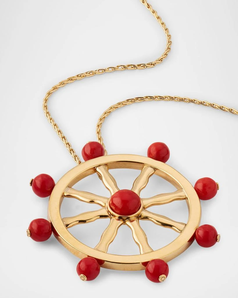 NM Estate Estate 18K Yellow Gold Coral Boat Wheel Pendant Necklace 3