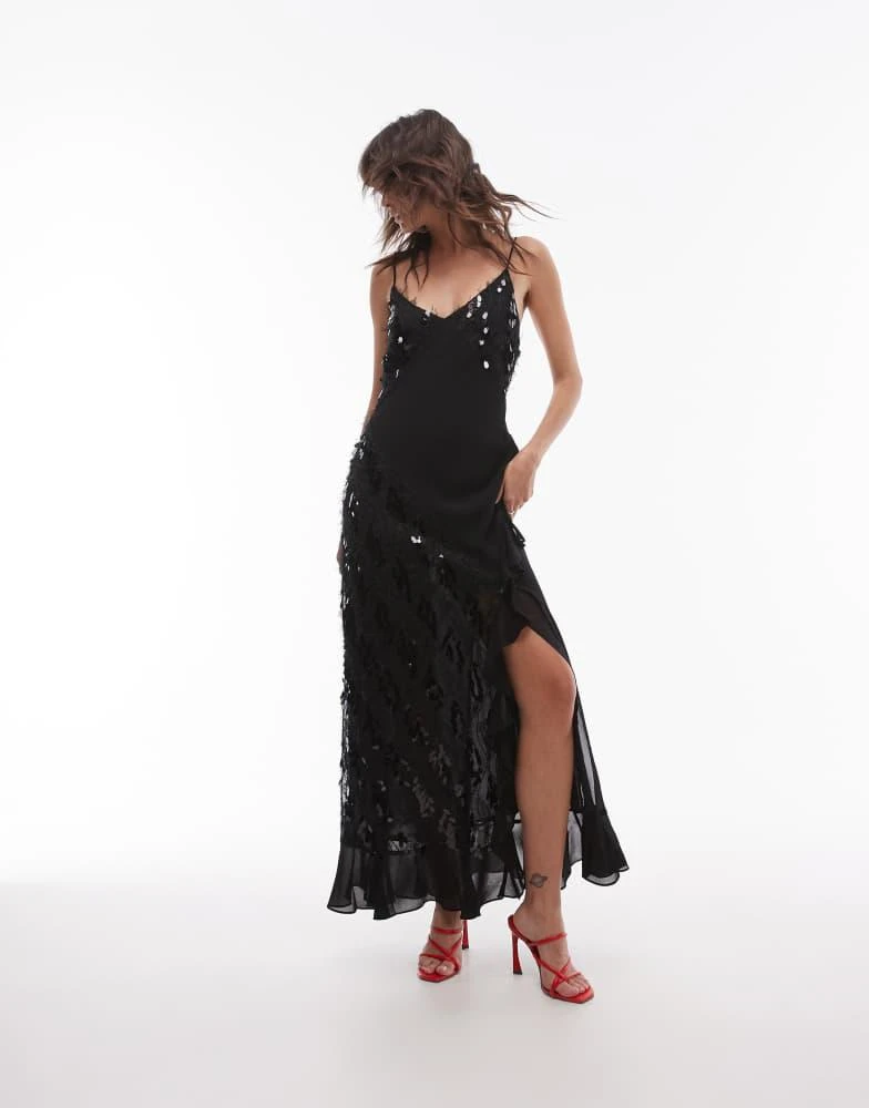 Topshop Topshop sequin panelled maxi slip dress in black 1