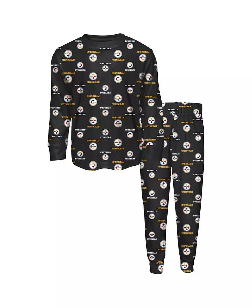 Outerstuff Toddler 2-Piece Black Pittsburgh Steelers All-Over-Print Long Sleeve T-Shirt and Pants Sleep Set
