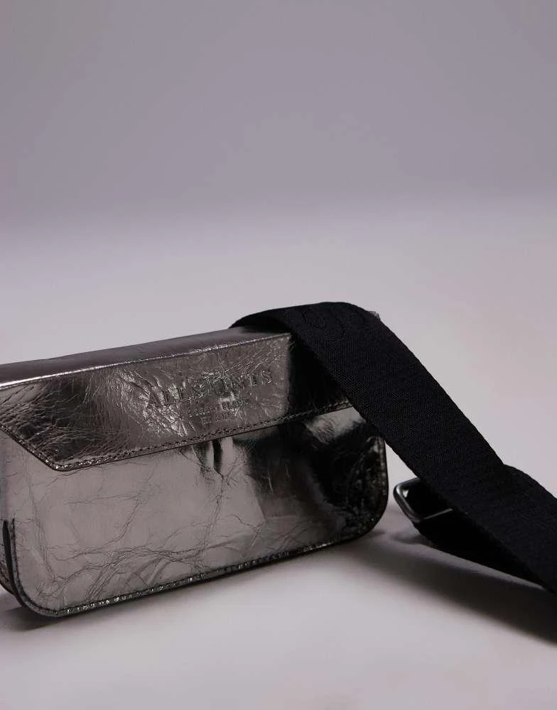ALL SAINTS AllSaints Zoe leather crossbody bag in cracked gunmetal exclusive to asos 2