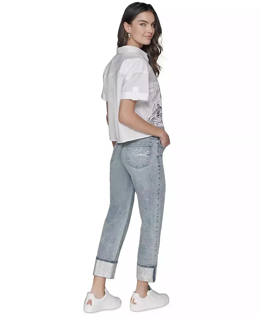 Karl Lagerfeld Paris Petite Crystal-Cuff Cropped Jeans 4