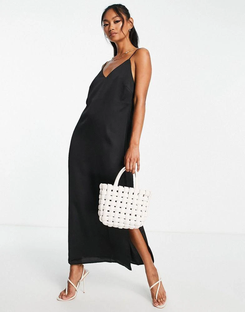 Vila Vila satin midi cami dress in black 4