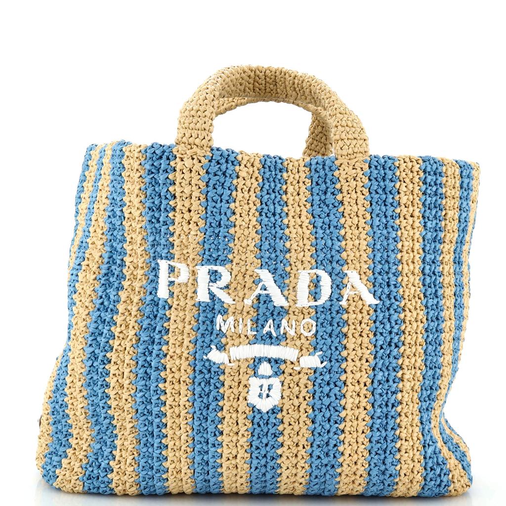 Prada Logo Tote Raffia Large