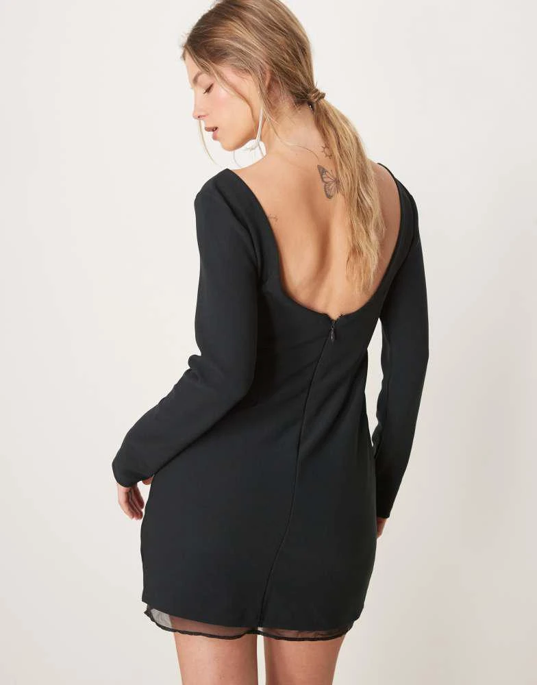 Abercrombie & Fitch Abercrombie & Fitch scoop neck mini aline dress with sheer insert in black 3