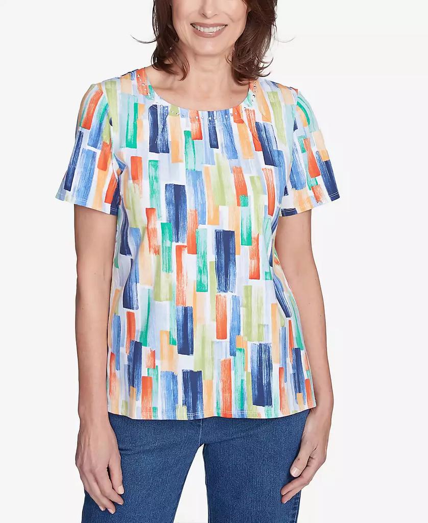 Alfred Dunner Petite  Stained Glass Pleated Crew Neck Top