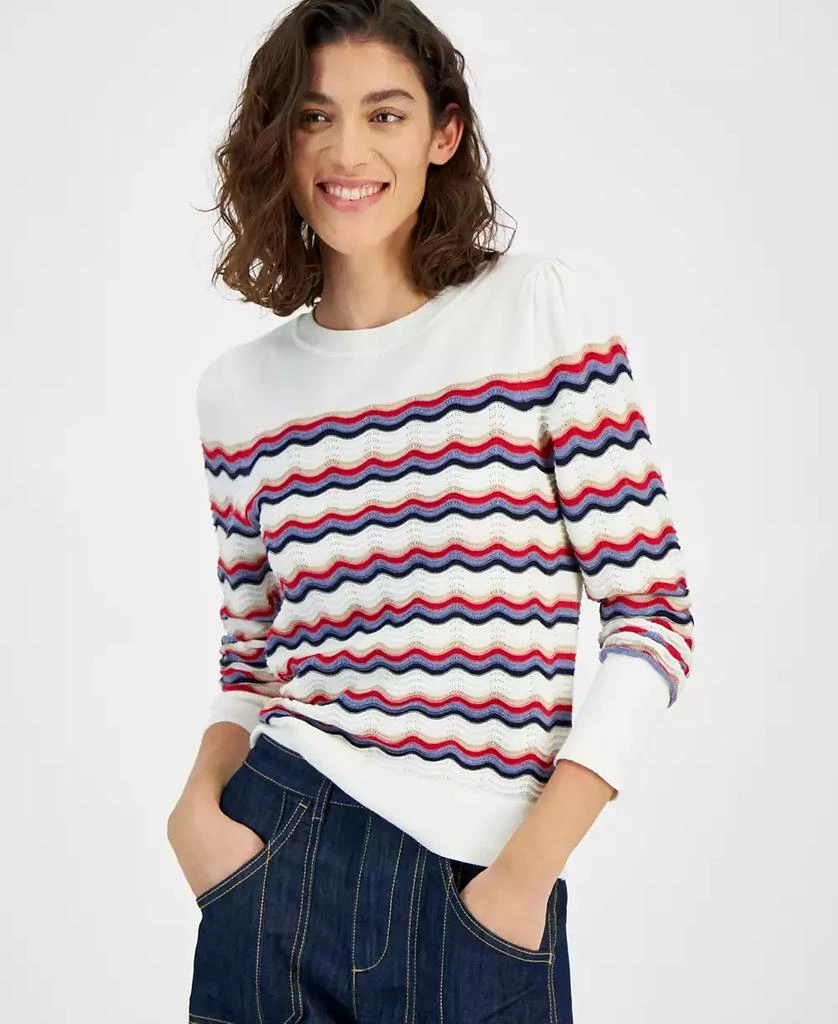 Tommy Hilfiger Women's Scallop Stripe Cotton Sweater 1