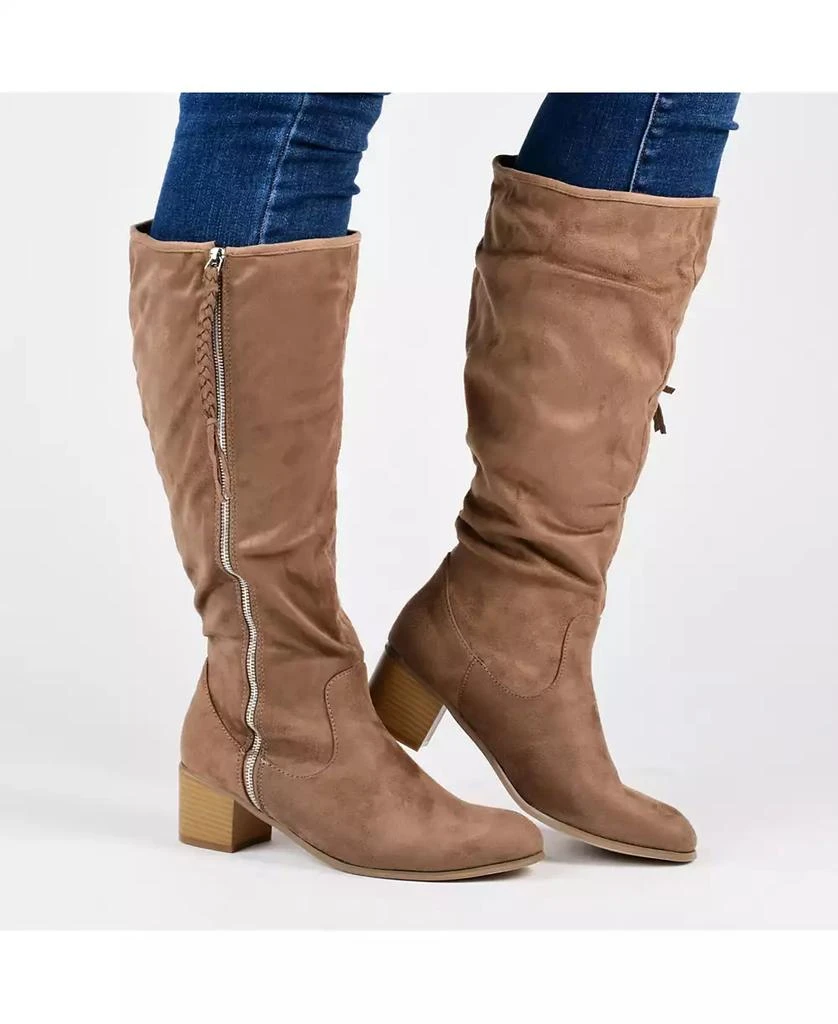 Journee Collection Women's Sanora Wide Calf Stacked Heel Mid Shaft Boots 3