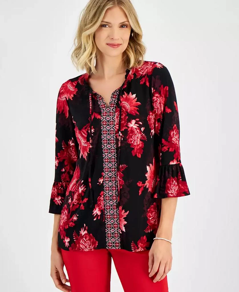 JM Collection Petite Vintage Enchantment 3/4-Sleeve Top, Created for Macy's 3