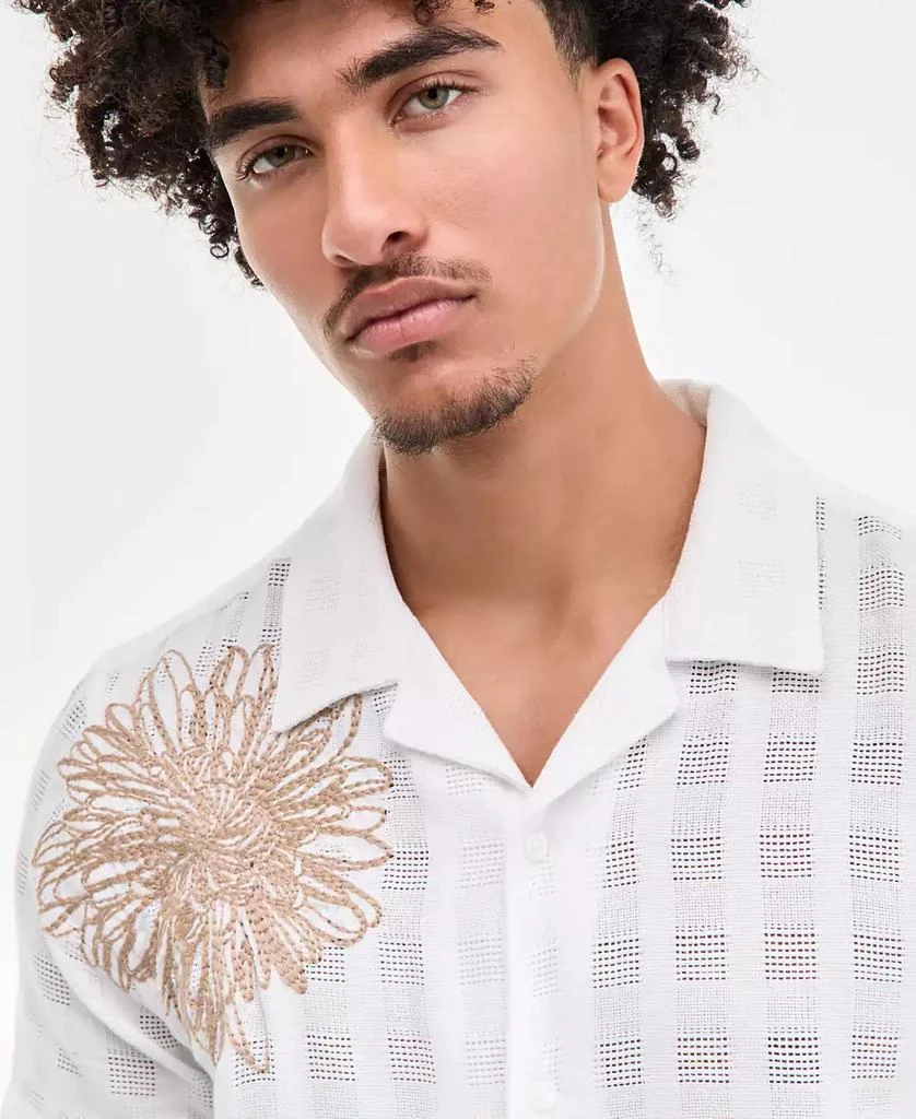 GUESS Men's Conrad Regular-Fit Embroidered Mesh Check Button-Down Shirt 4