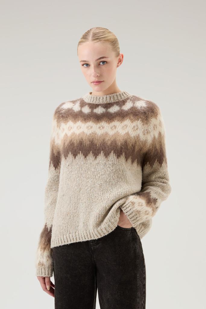 Woolrich Fair Isle Pullover in Wool and Mohair Blend - Women - Blue