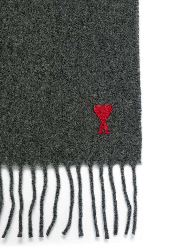 ★AMI PARIS★AMI de Coeur Wool Classic Scarf Black★ BLACK Red Ami de Coeur Scarf | AMI PARIS