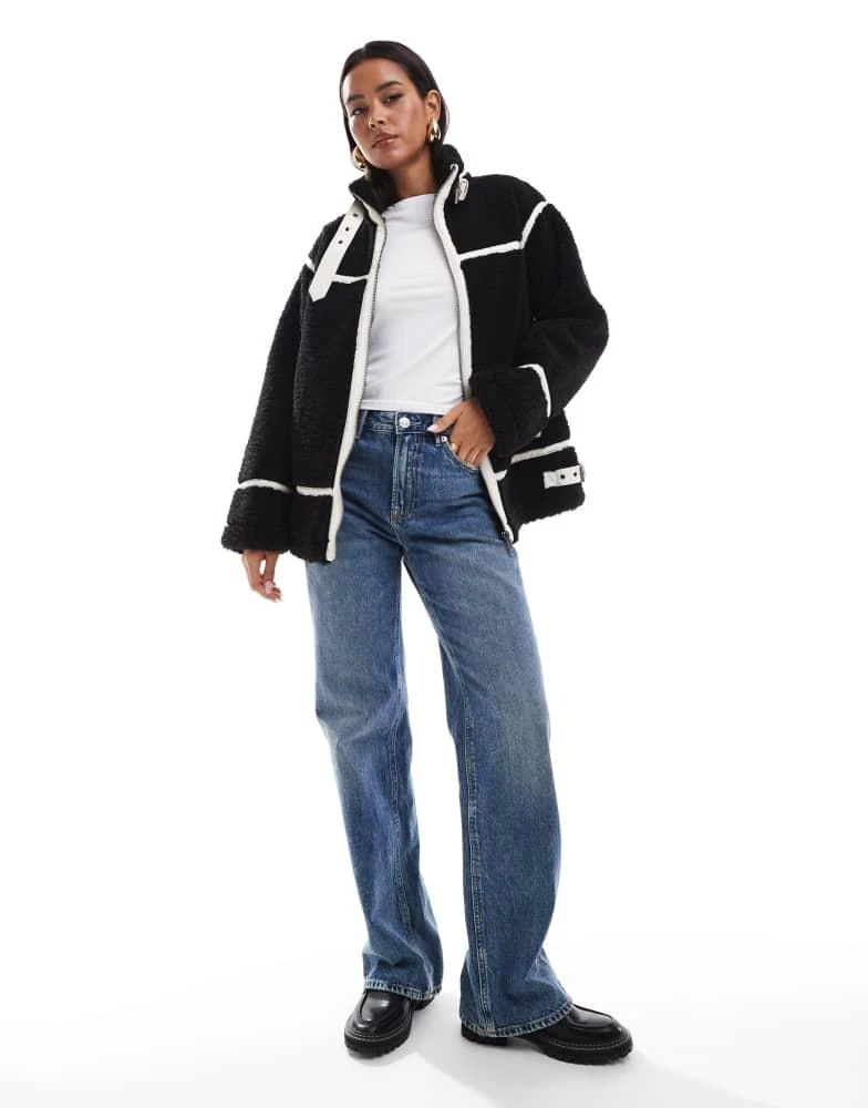 Miss Selfridge Miss Selfridge borg aviator jacket in black 1