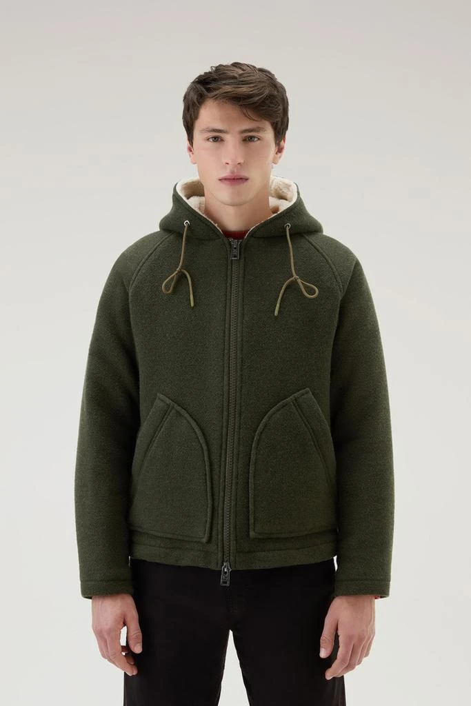 WOOLRICH Hooded Jacket in Recycled Manteco Wool Blend - Men - Green 1