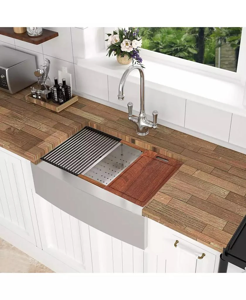 Flynama 30x21x9inch Farmhouse Kitchen Sink Workstation Stainless Steel 16 Gauge Apron Front 3