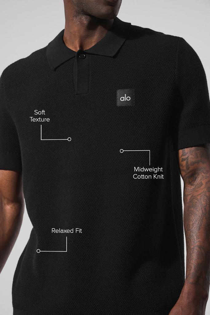Alo Sports Club Sweater Knit Polo - Black