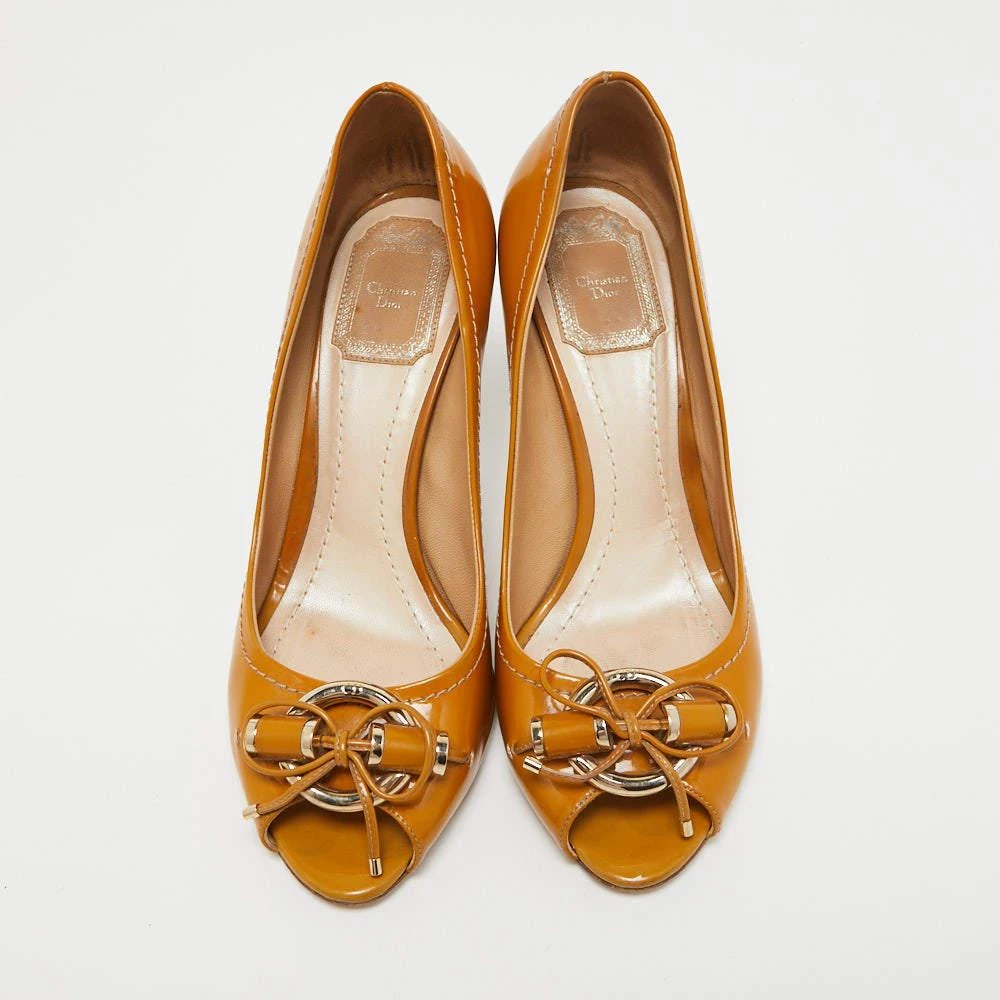 Dior Dior Brown Leather Bow Peep Toe Pumps Size 38.5 3