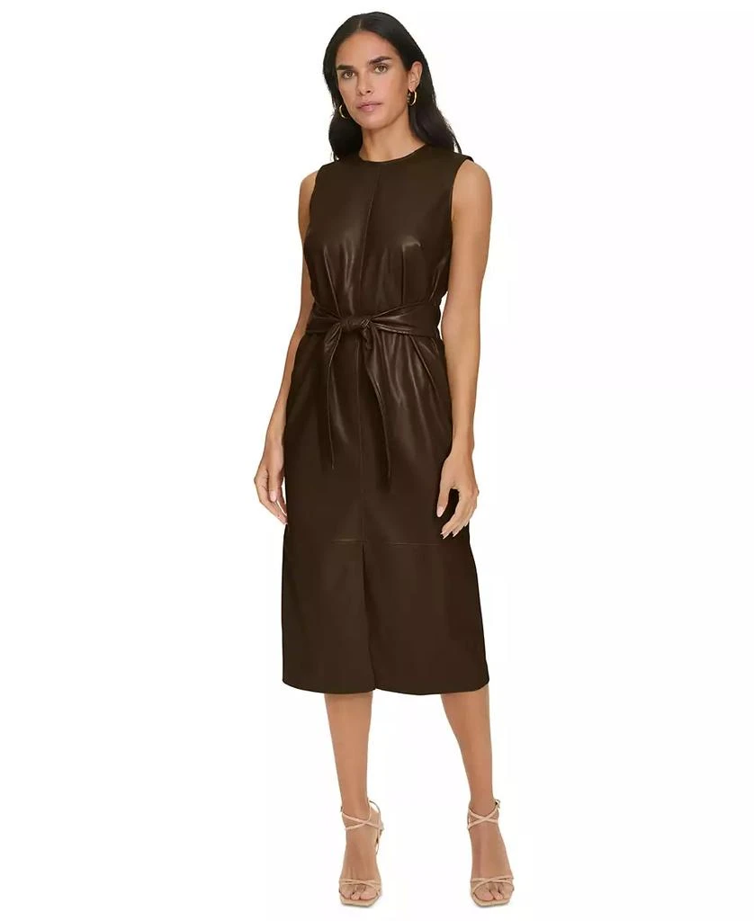 Women's Faux-Leather Sleeveless Tie-Waist Dress  On Sale Now with Up to  66% Off | Discover Exclusive Deals & Savings at BeyondStyle  Authentic Calvin  Klein dress|women's fashion, shoes & accessories|dresses with