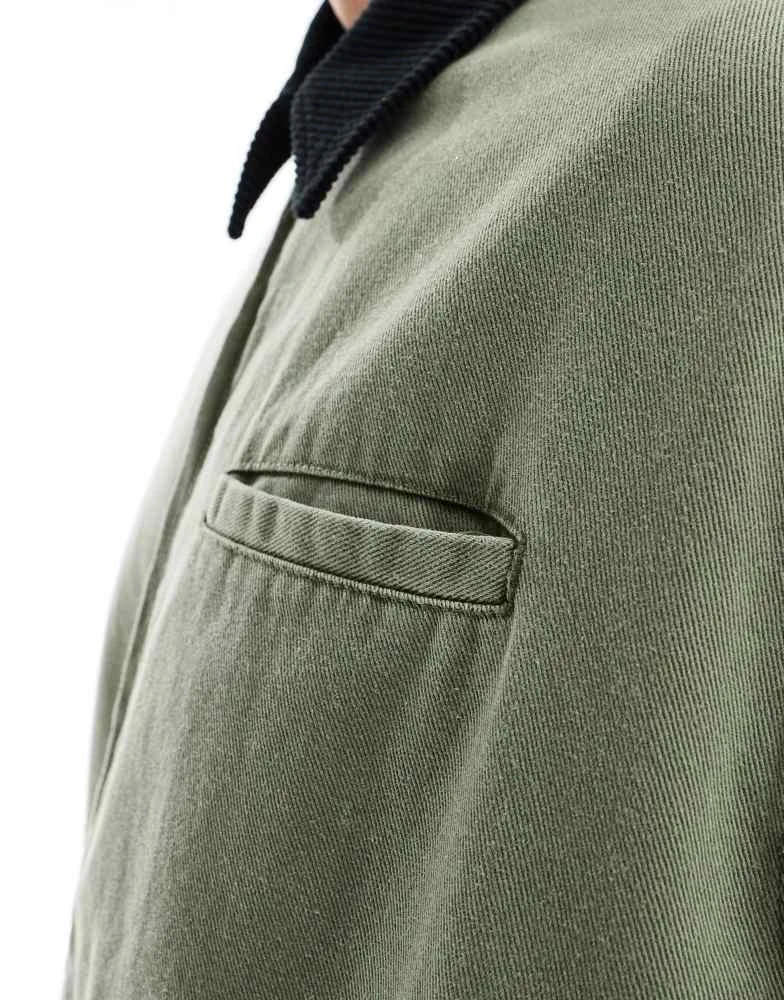 ASOS ASOS DESIGN oversized washed harrington jacket with cord collar in khaki 4