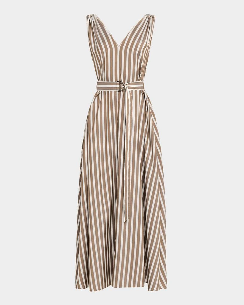 Brunello Cucinelli Striped Sleeveless Monili-Shoulder Belted Midi Dress 1