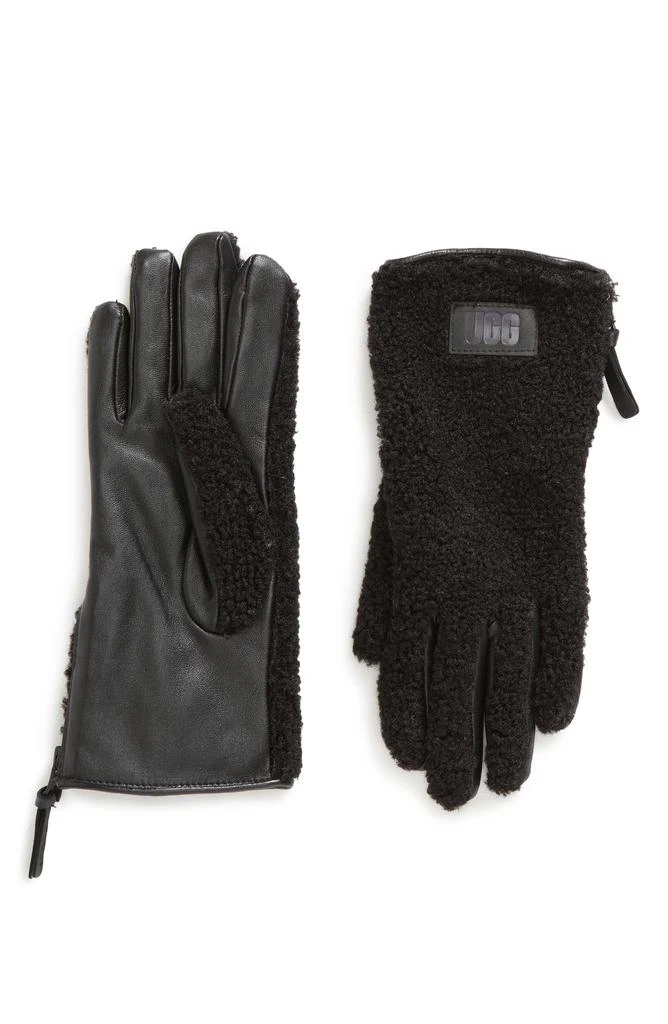 UGG Faux Shearling & Leather Zip Gloves 1
