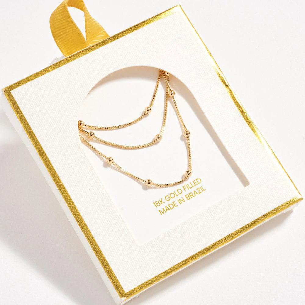 FASHNZFAB 18K Gold Filled Beaded Layered Chain Necklace 2