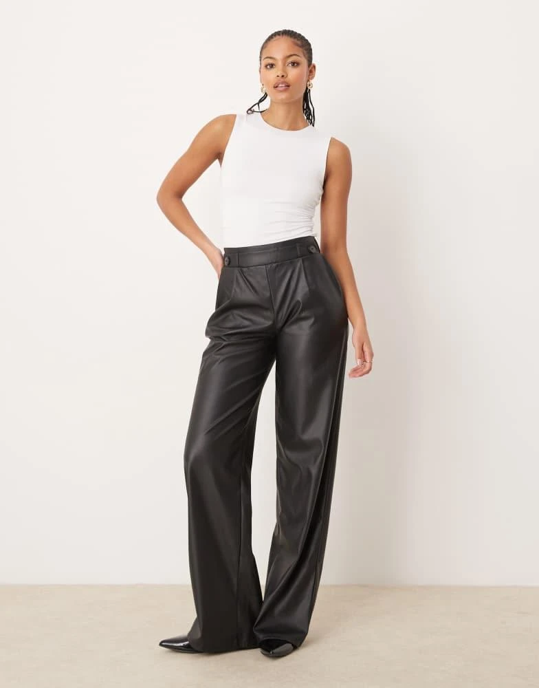JDY Tall JDY Tall high waisted wide leg faux leather trousers in black 1