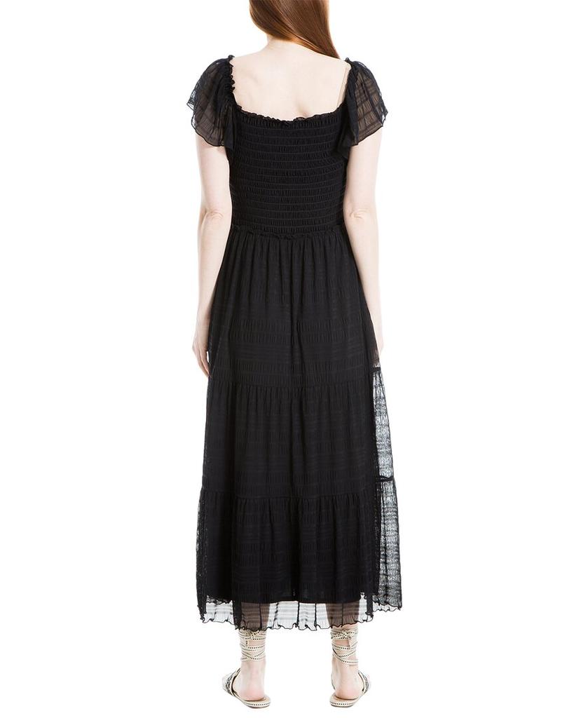 Max Studio Max Studio Mesh Flutter Sleeve Smocked Midi Dress