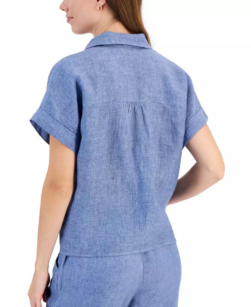 Charter Club Women's 100% Linen Tie-Front Shirt, Created for Macy's