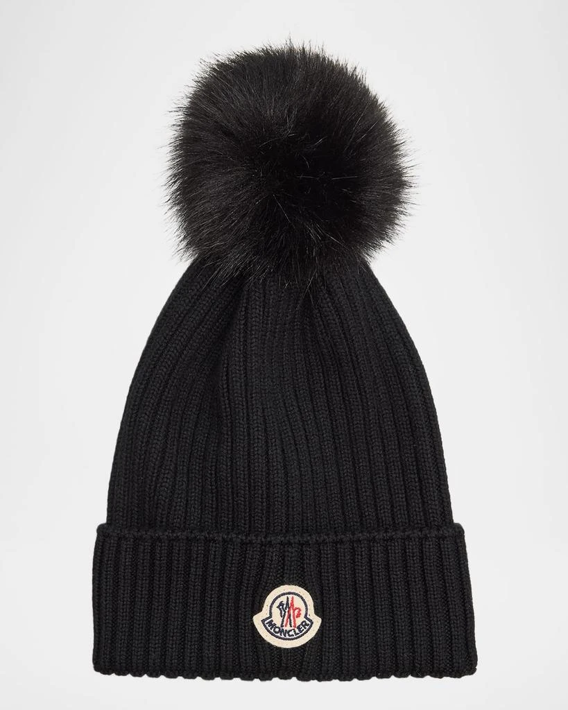 Moncler Kid
s Embroidered Logo Wool Beanie with Pom