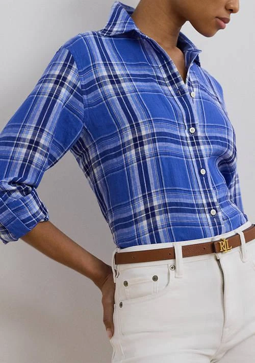 Ralph Lauren Ralph Lauren Women S Classic Fit Plaid Linen Shirt 3