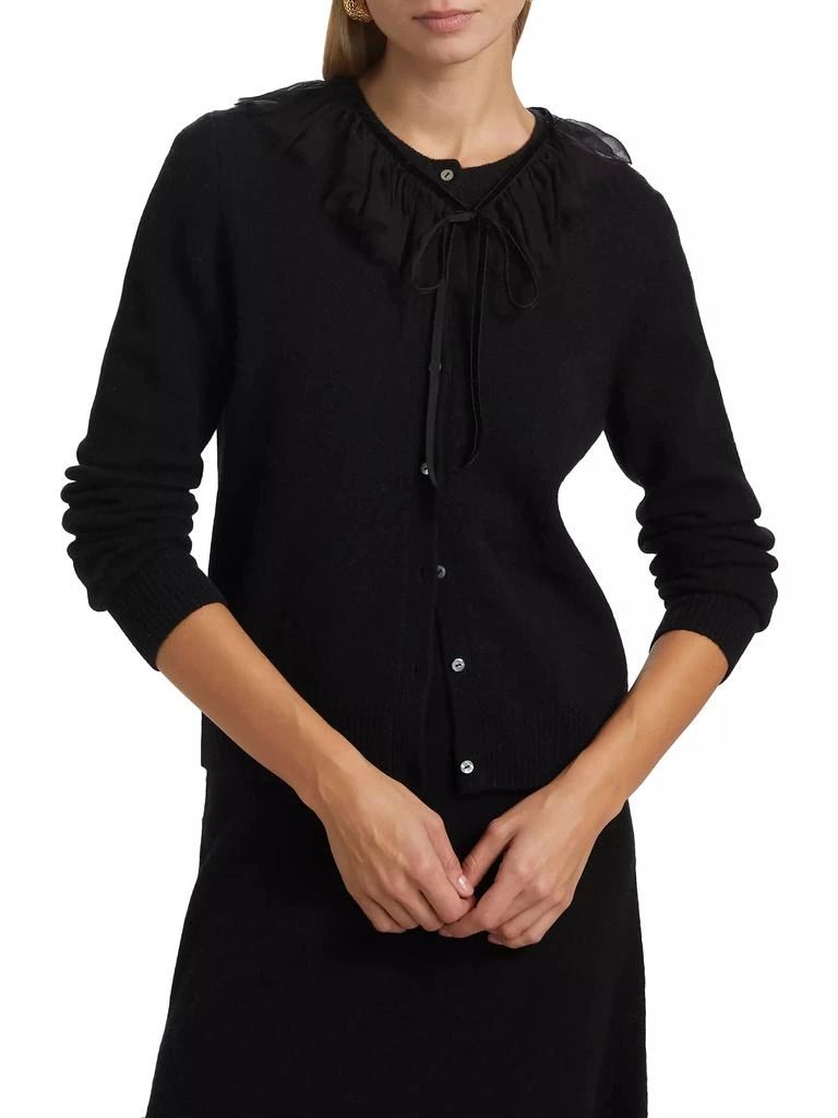 Lingua Franca Tulle-Trim Brushed Wool Cardigan 3