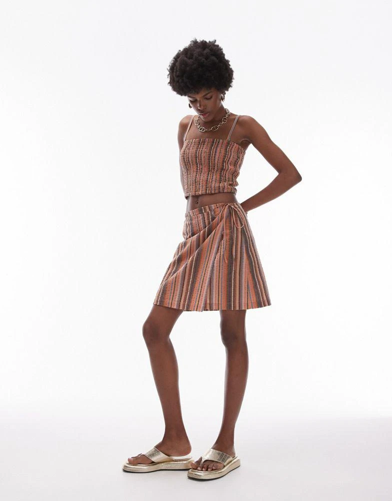 Topshop Topshop textured wrap beach skirt in brown stripe 1