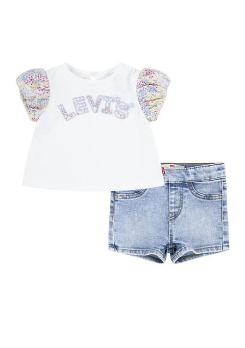 Levi's S Baby Girls Floral Sleeve Graphic T Shirt And Denim Shorts Set 1