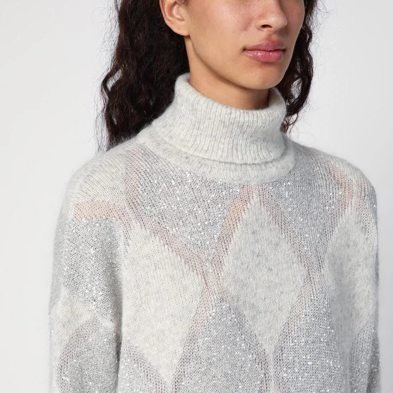 Brunello Cucinelli Pearl grey Dazzling Argyle turtleneck jumper 4