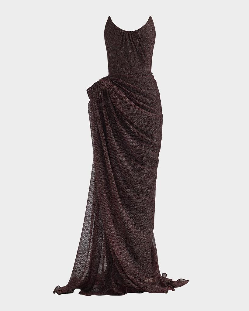 Maticevski Lexicon Metallic Draped Strapless Column Gown