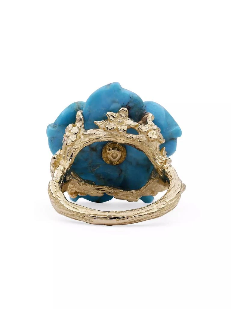 Stephen Dweck Luxury 18K Yellow Gold, Turquoise, & 0.25 TCW Diamond Flower Ring 3