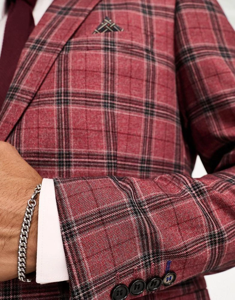 Harry Brown Harry Brown skinny suit jacket in red tartan 5