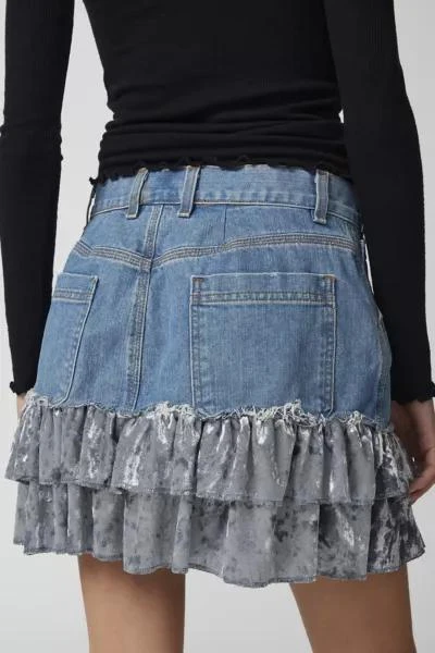 Urban Renewal Urban Renewal Parties Remade Velvet Trim Denim Mini Skirt 6