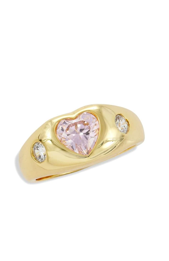 Savvy Cie Jewels 18K GOLD PLATED BEZEL 3 STONES PINK HEART RING