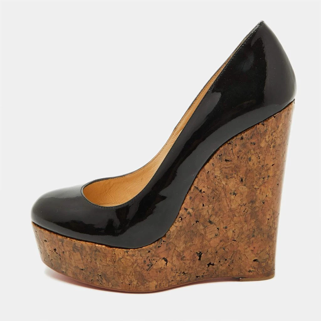 Christian Louboutin Christian Louboutin Black Patent Leather Cork Platform Wedge Pumps Size 36 1