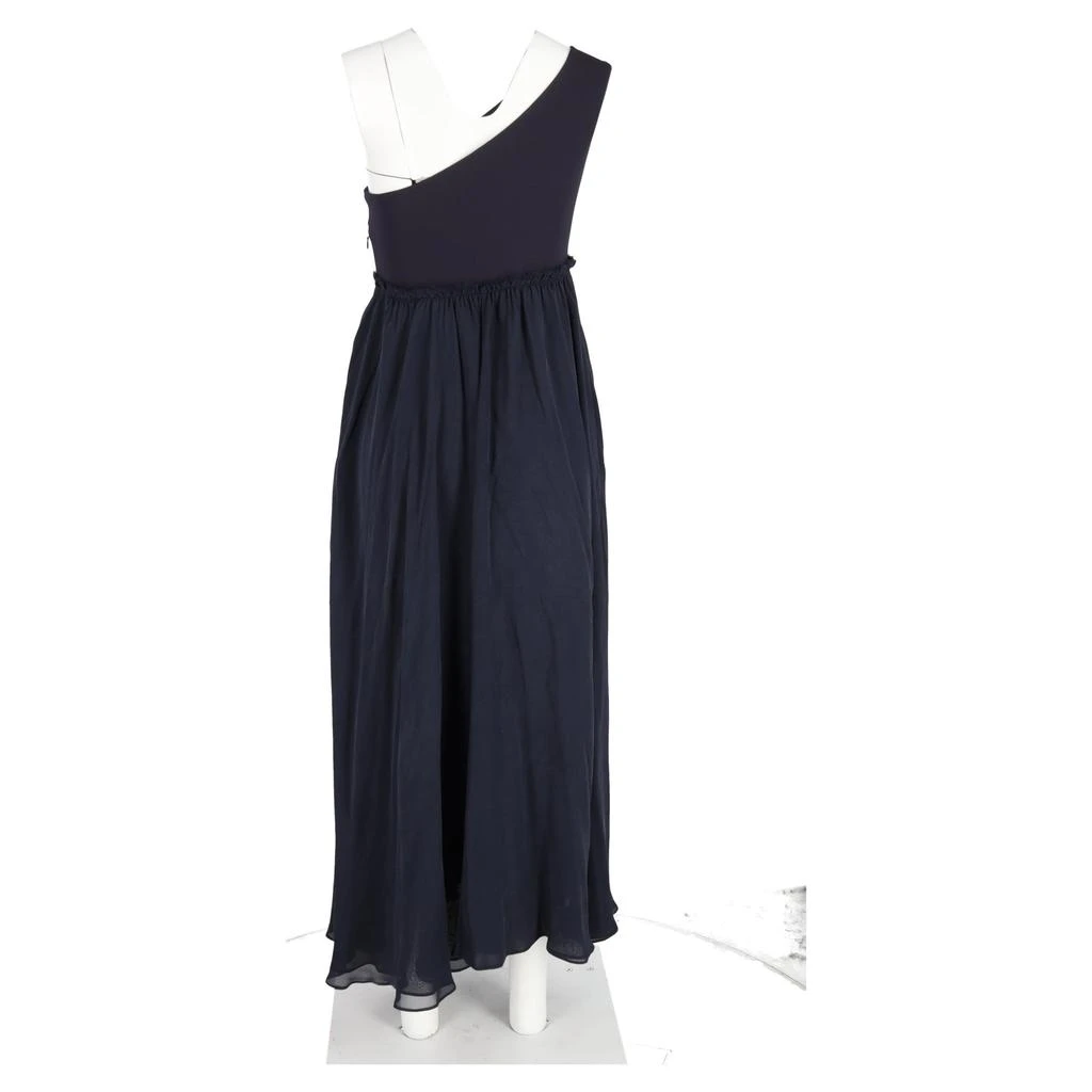 PIERRE BALMAIN Maxi One-Shoulder Sleeve Dress in Navy Blue Polyester and Cotton 6