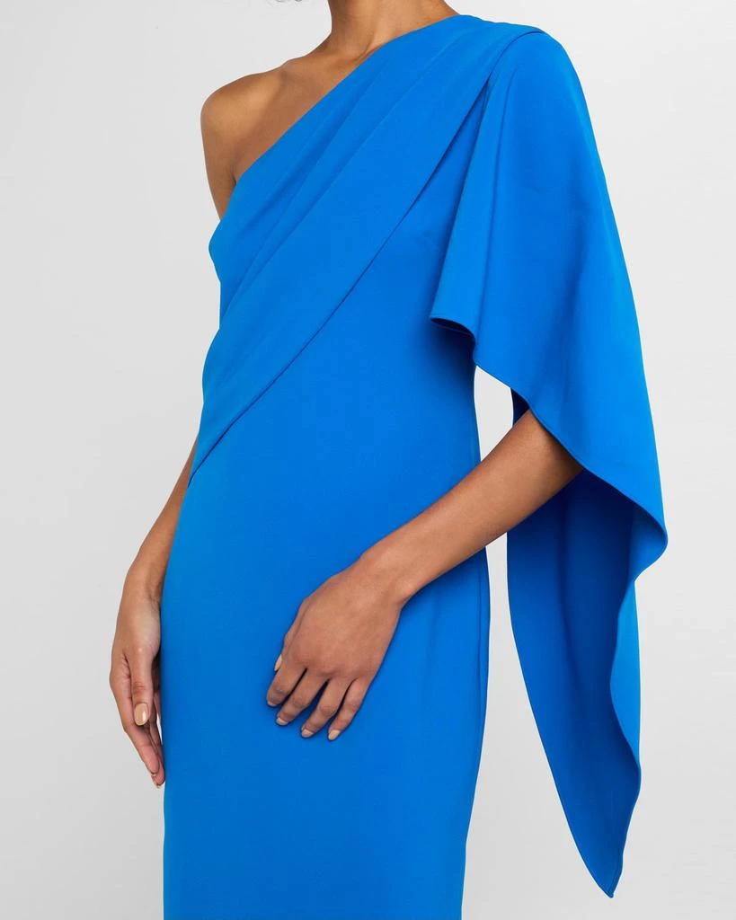 Badgley Mischka Draped One-Shoulder Stretch Crepe Midi Dress 5