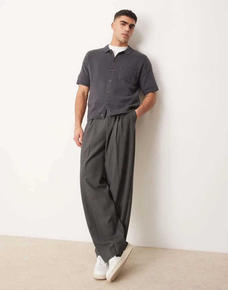 ASOS ASOS DESIGN relaxed  fit midweight knitted cotton button through polo in charcoal grey 2