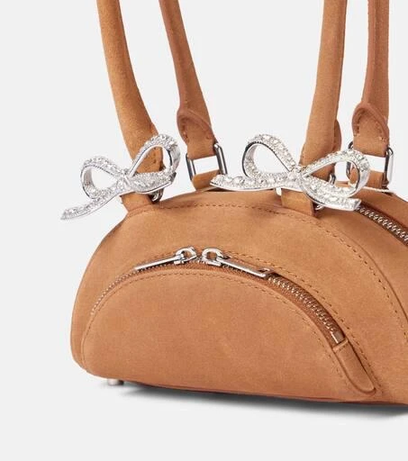 Self Portrait Embellished bow-detail suede shoulder bag 6