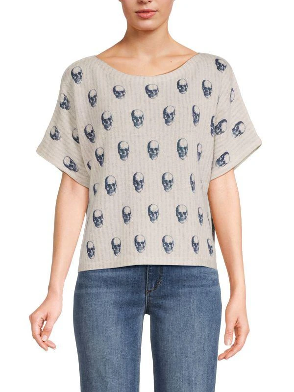 360 Cashmere Marcella Skull Print Cashmere Top 1