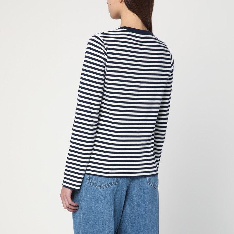 Maison Kitsune Women's Navy/ Striped Sweater With Logo Patch