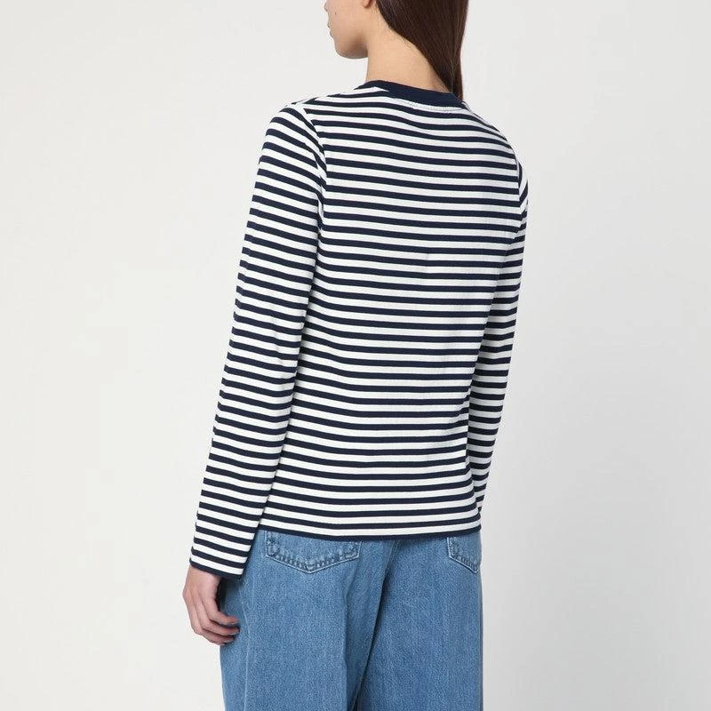 Maison Kitsune Women's Navy/ Striped Sweater With Logo Patch 2