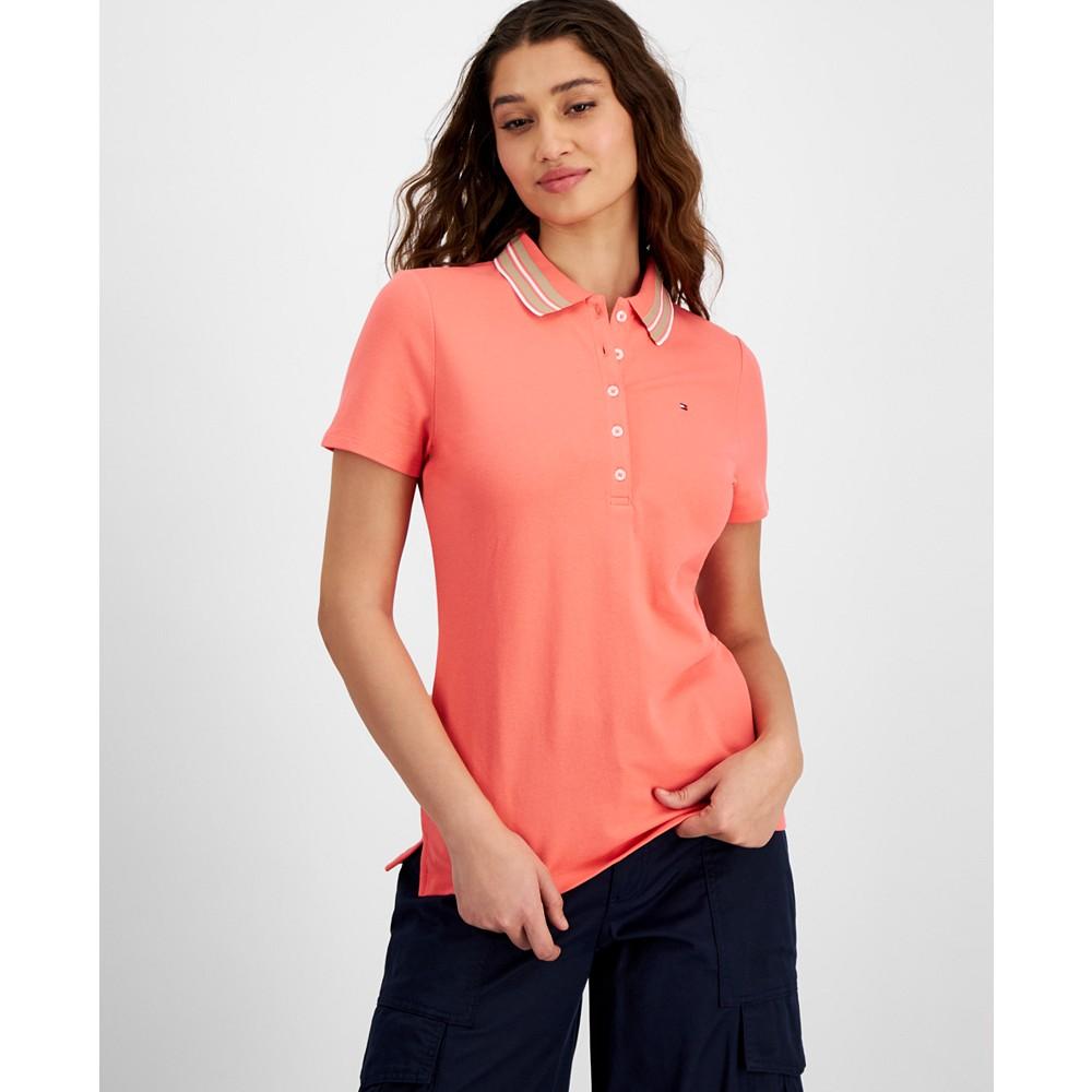 Tommy Hilfiger Women's Stripe-Collar Shirt-Sleeve Polo Shirt