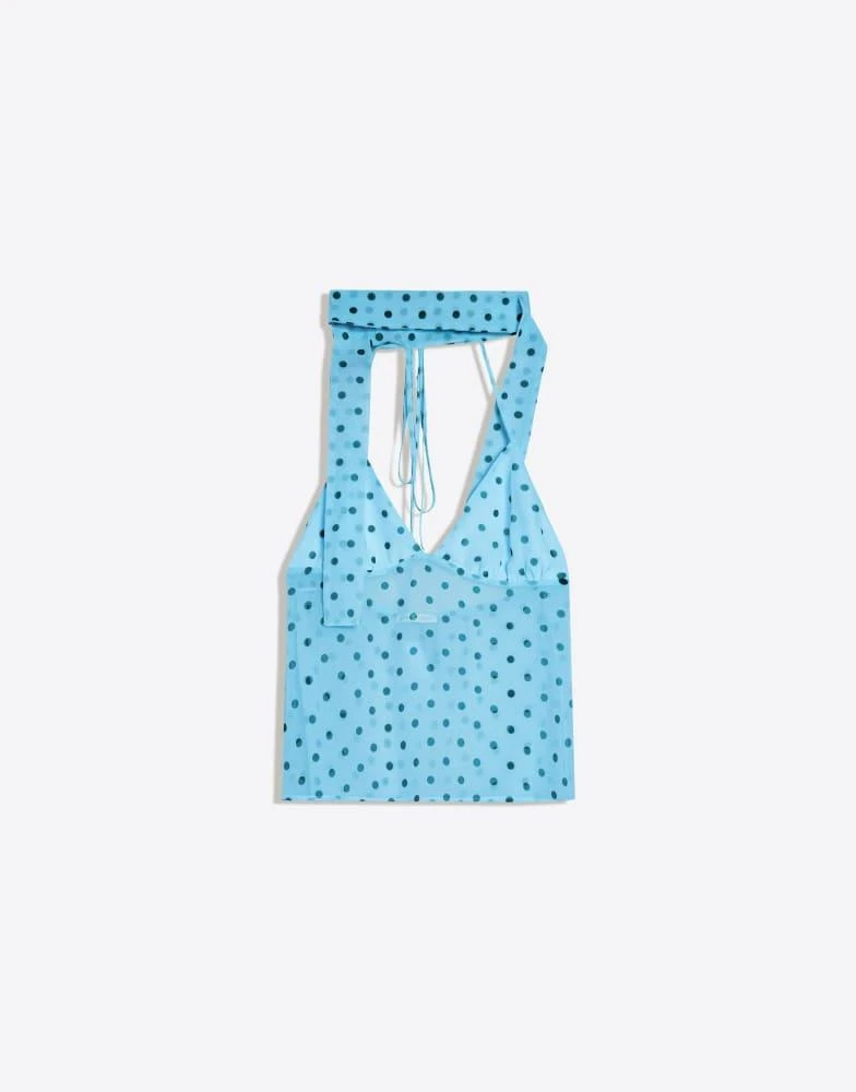Bershka Bershka Polka dot scarf strap top in blue 4