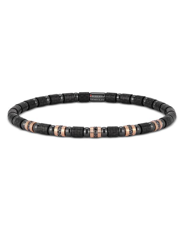 Roberto Demeglio Men's Black Diamond Stretch Bracelet in 18K Rose Gold & Black Ceramic Carbon